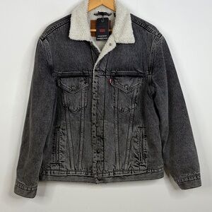 New Levi's Sherpa Trucker Jacket Mens Medium Vintage Gray Fleece Relaxed Fit